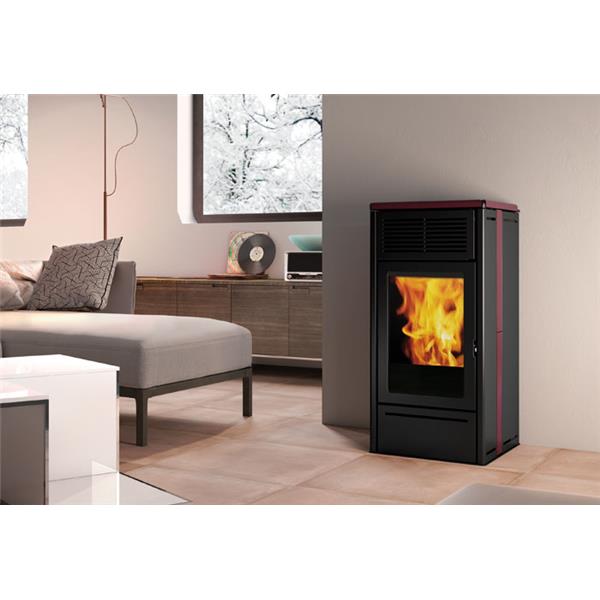 ESTUFA DE PELLET EDIL KAMIN NARA ( FUNDICION ) 7,1 KW (7,8 KW) SISTEMA LEONARDO COLOR BLANCO MATE RADIOMANDO 172 M3 (80M2) 123 KGS 24 KGS PROG. DIARIA/SEMANAL FUNCION NIGHT Y RELAX 46X49X99